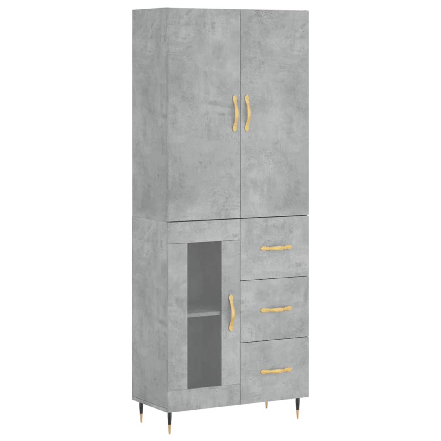 The Living Store-Hoge-kast-69-5x34x180-cm-bewerkt-hout-betongrijs - Keukenkast