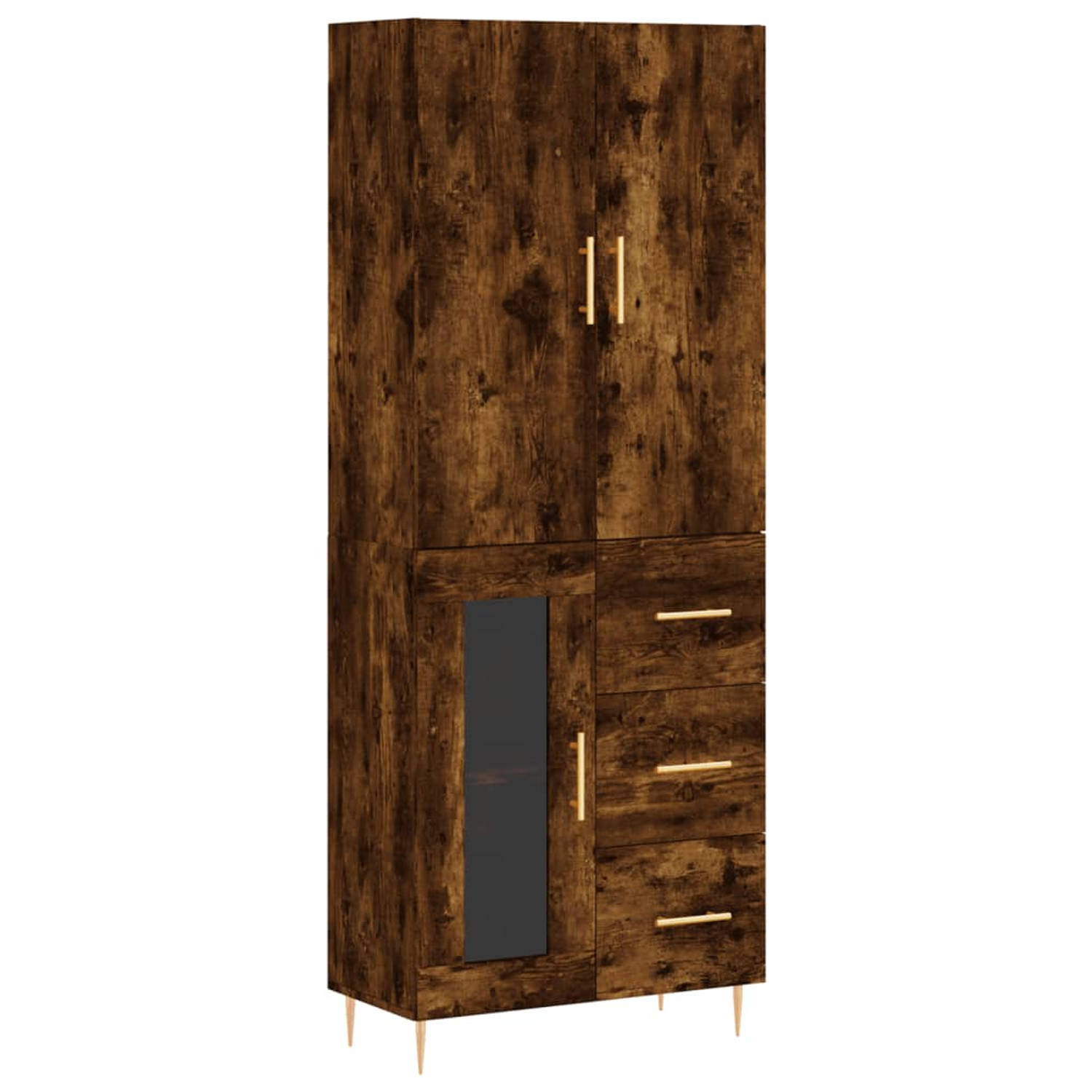 The Living Store-Hoge-kast-69-5x34x180-cm-bewerkt-hout-gerookt-eikenkleurig - Keukenkast