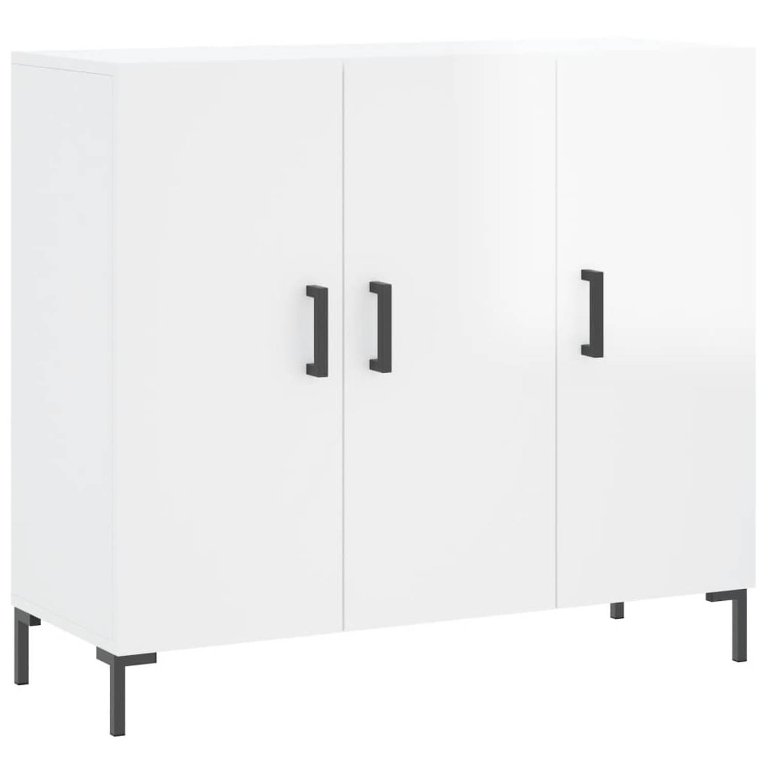 The Living Store Dressoir 90x34x80 cm bewerkt hout hoogglans wit - Keukenkast