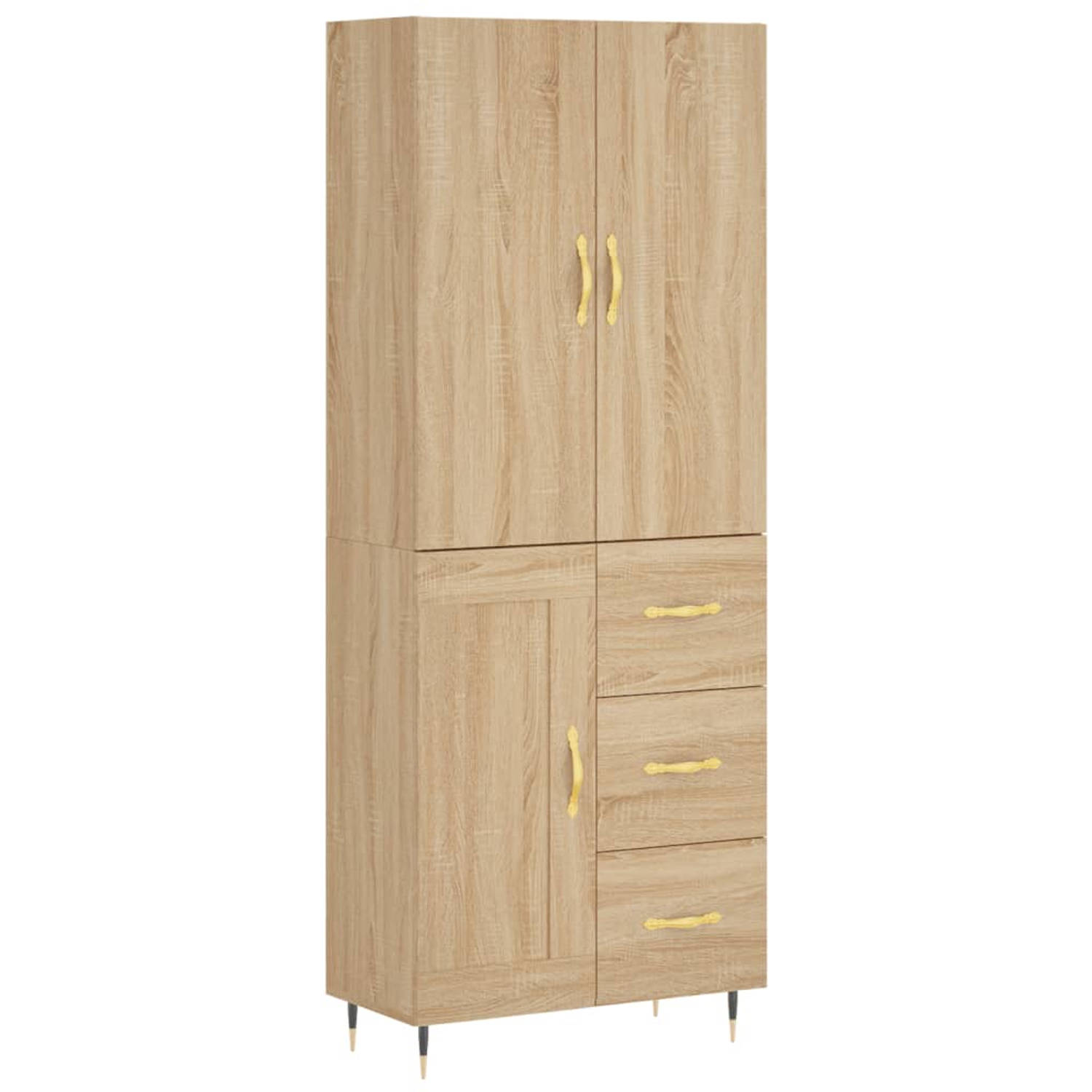 The Living Store-Hoge-kast-69-5x34x180-cm-bewerkt-hout-sonoma-eikenkleurig - Keukenkast