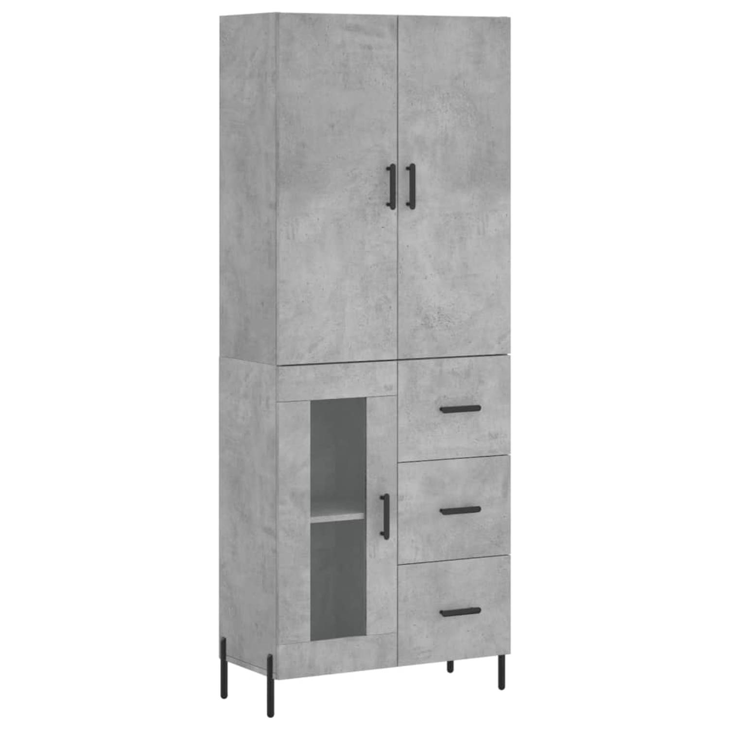 The Living Store-Hoge-kast-69-5x34x180-cm-bewerkt-hout-betongrijs - Keukenkast