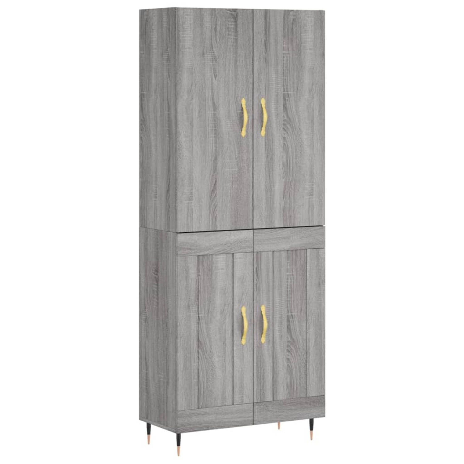 The Living Store Hoge kast 69-5x34x180 cm bewerkt hout grijs sonoma eikenkleurig - Keukenkast