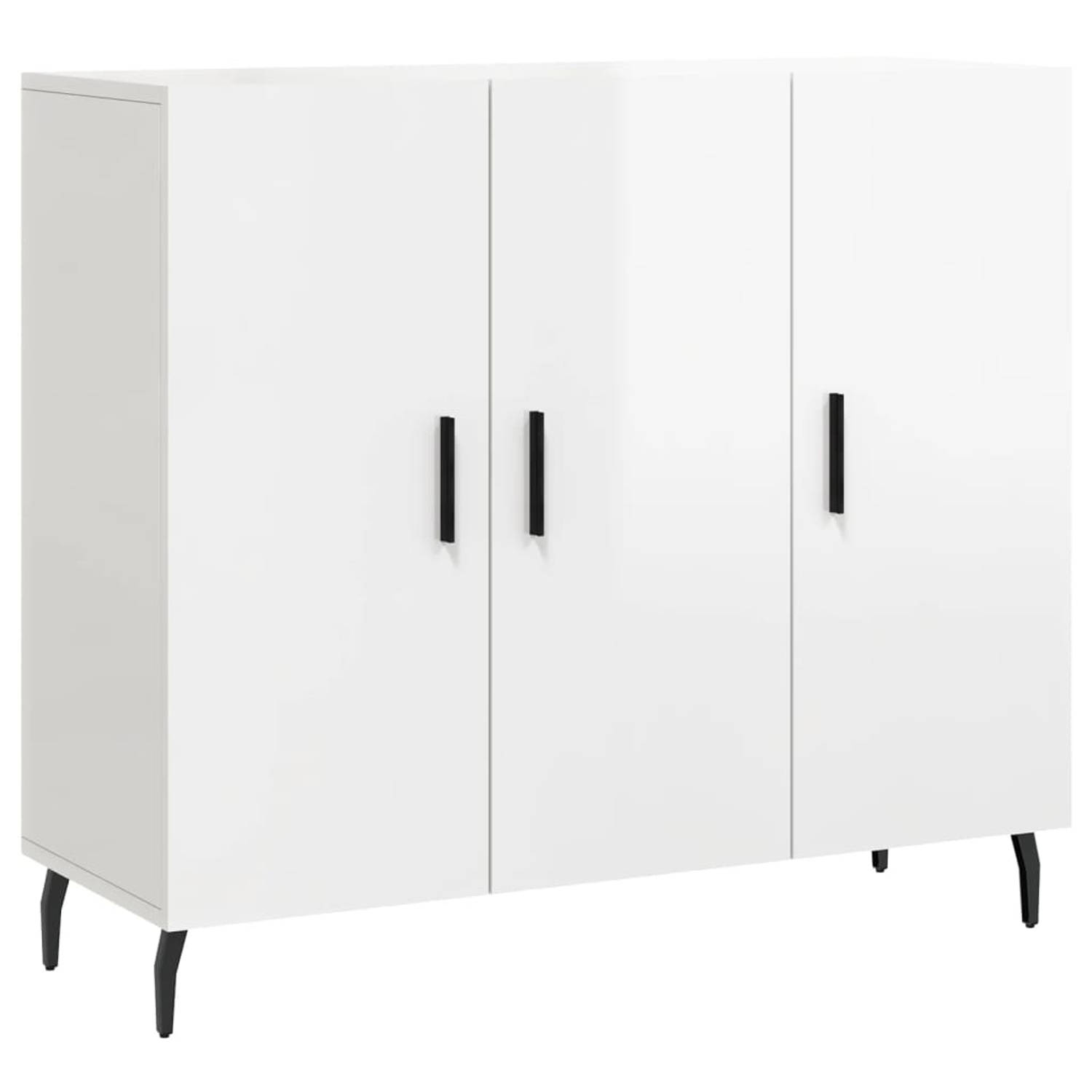 The Living Store Dressoir - Modern - Hoogglans wit - 90 x 34 x 80 cm - Bewerkt hout en metaal