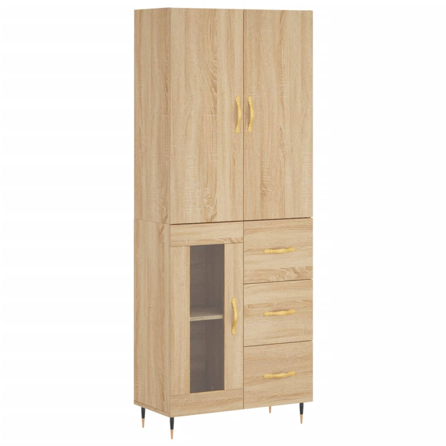 The Living Store-Hoge-kast-69-5x34x180-cm-bewerkt-hout-sonoma-eikenkleurig - Keukenkast