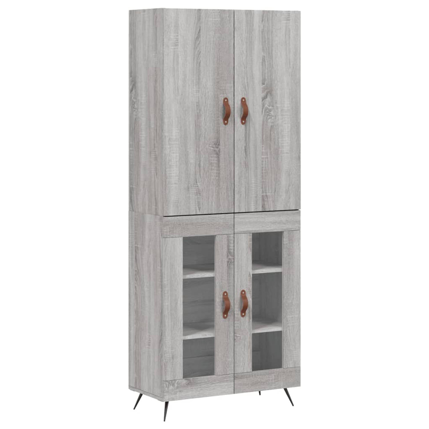 The Living Store-Hoge-kast-69-5x34x180-cm-bewerkt-hout-grijs-sonoma-eikenkleurig - Keukenkast