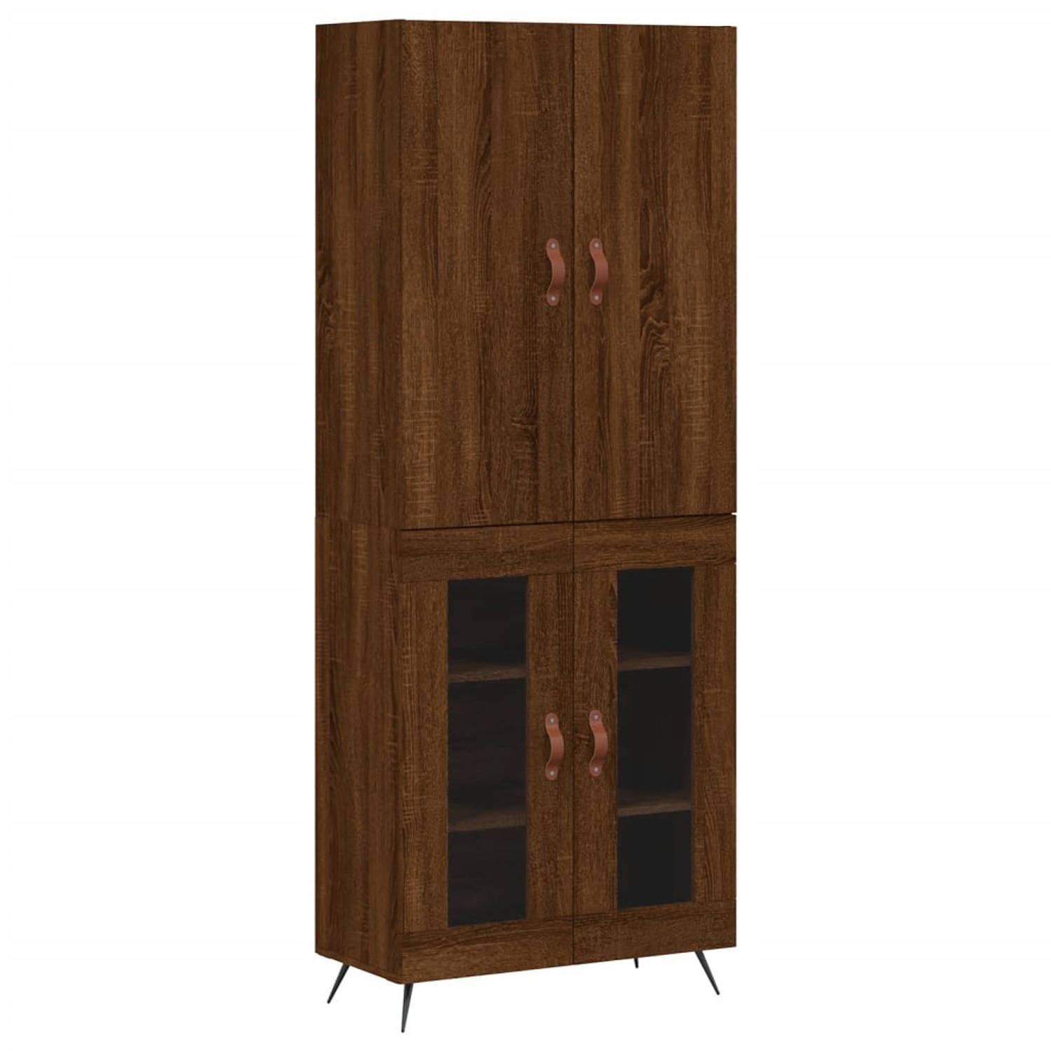 The Living Store-Hoge-kast-69-5x34x180-cm-bewerkt-hout-bruineikenkleurig - Keukenkast