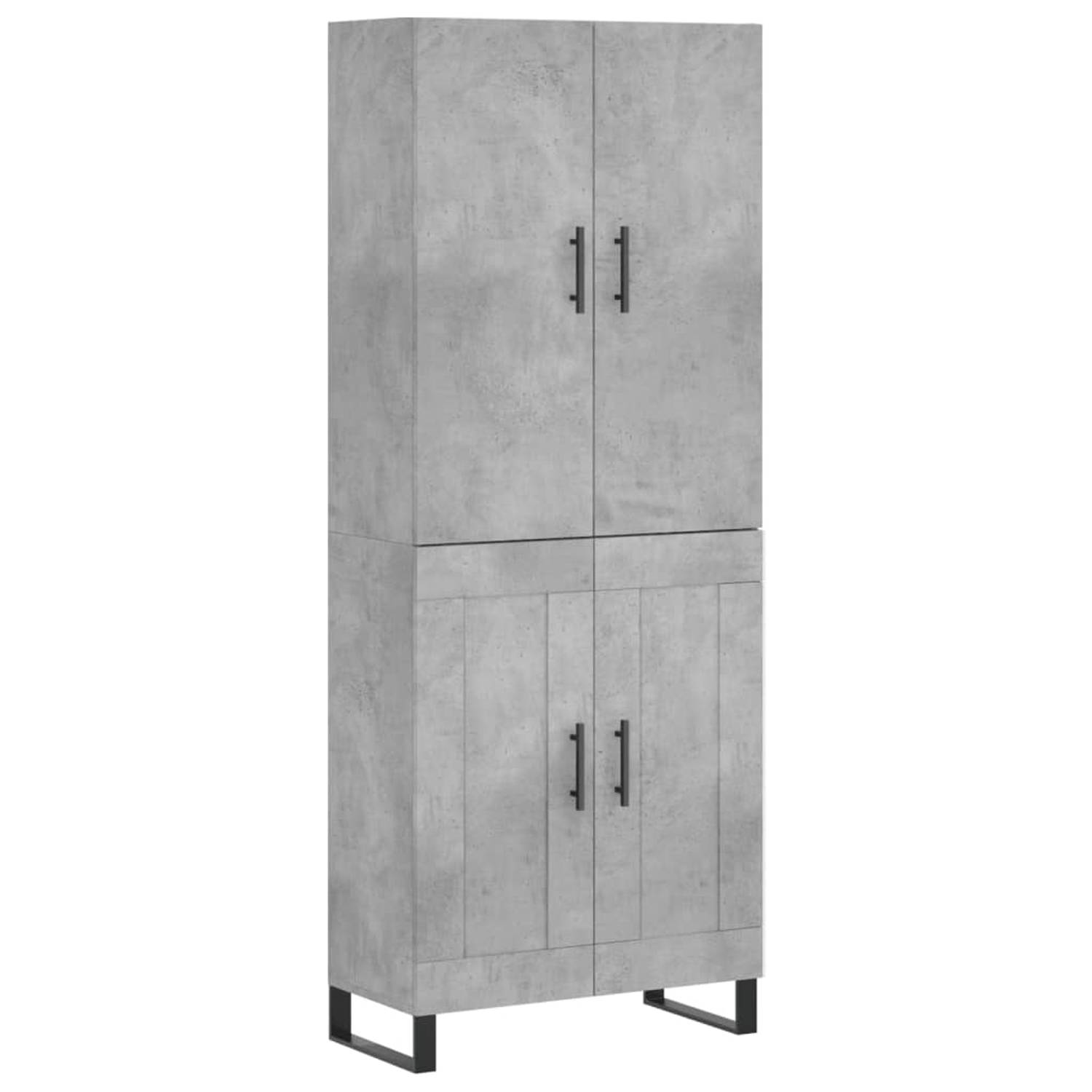 The Living Store-Hoge-kast-69-5x34x180-cm-bewerkt-hout-betongrijs - Keukenkast