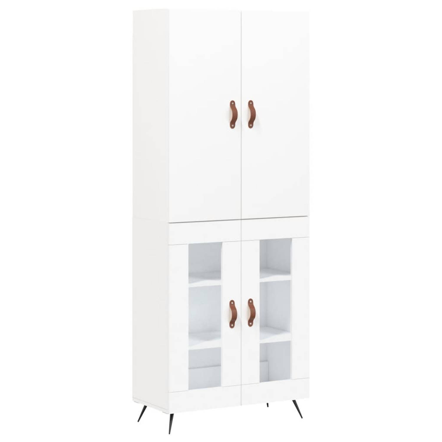 The Living Store-Hoge-kast-69-5x34x180-cm-bewerkt-hout-wit - Keukenkast