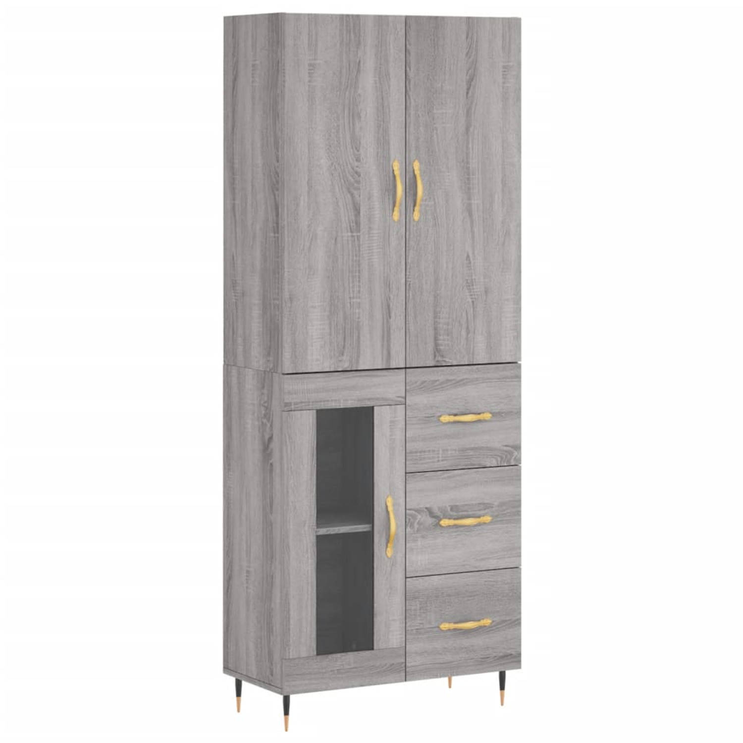 The Living Store Hoge kast - Grijs sonoma eiken - 69.5 x 34 x 180 cm - Duurzaam materiaal