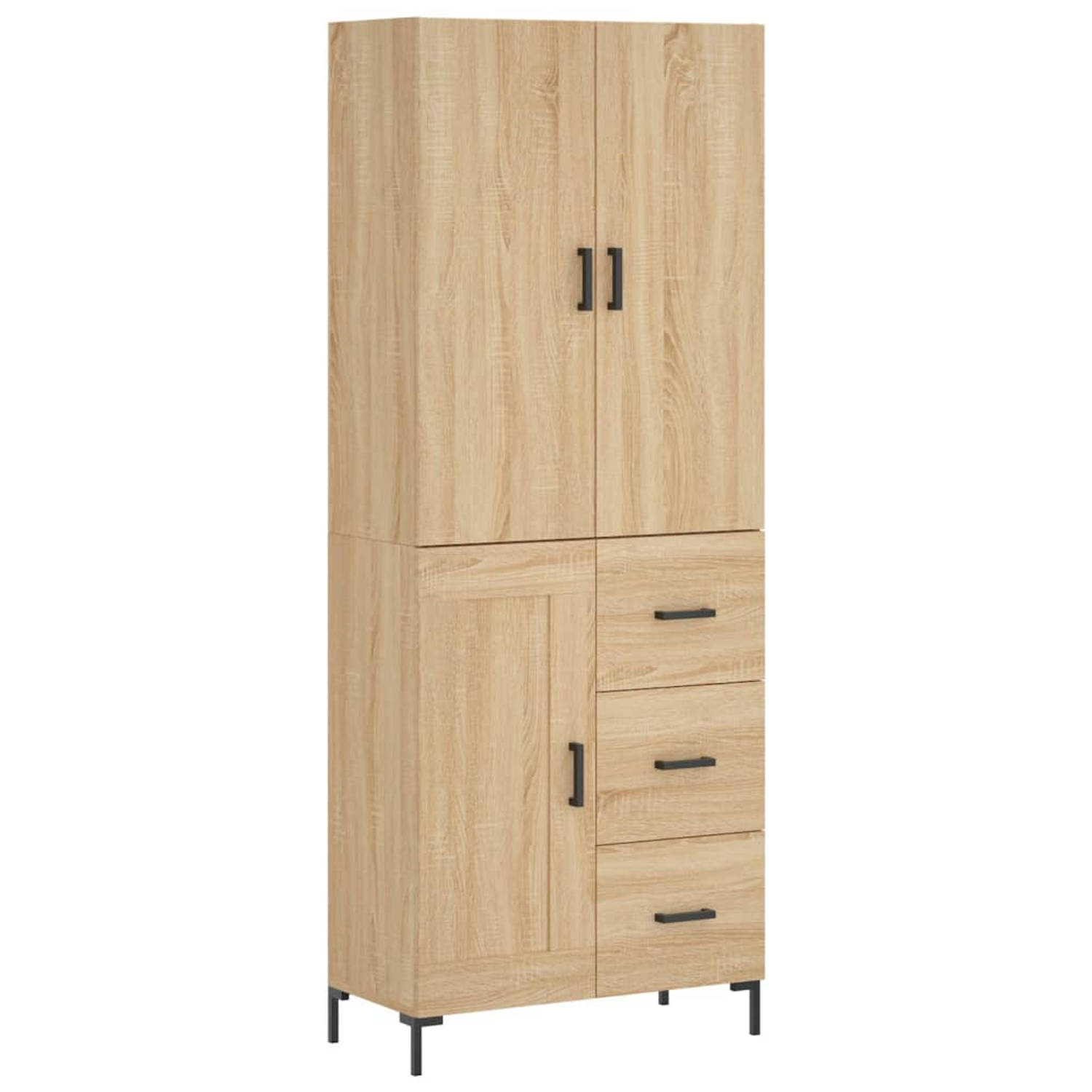 The Living Store Hoge Kast - Bewerkt hout - Metaal - Sonoma Eiken - 69.5x34x180cm