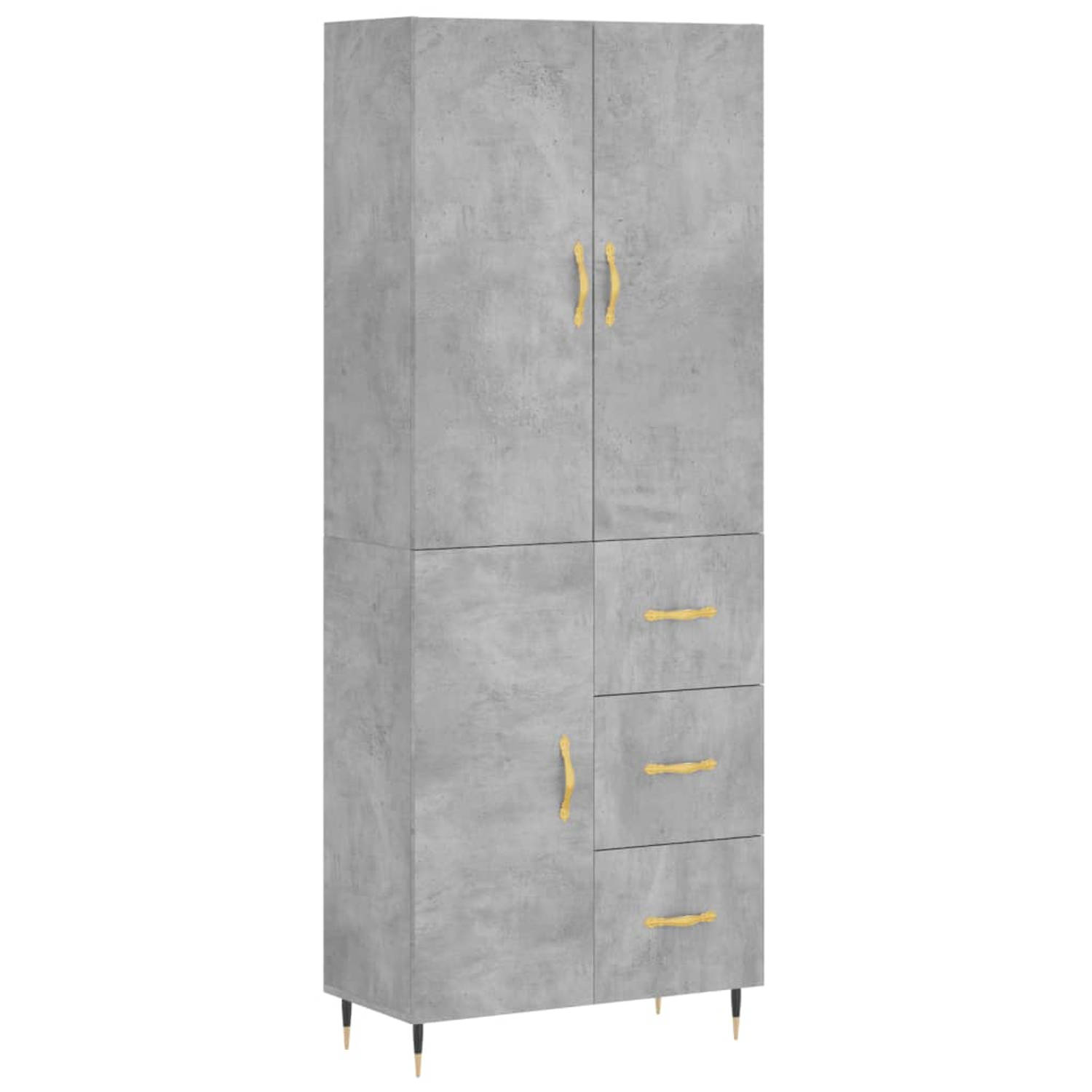 The Living Store Hoge kast 69-5x34x180 cm bewerkt hout betongrijs - Keukenkast