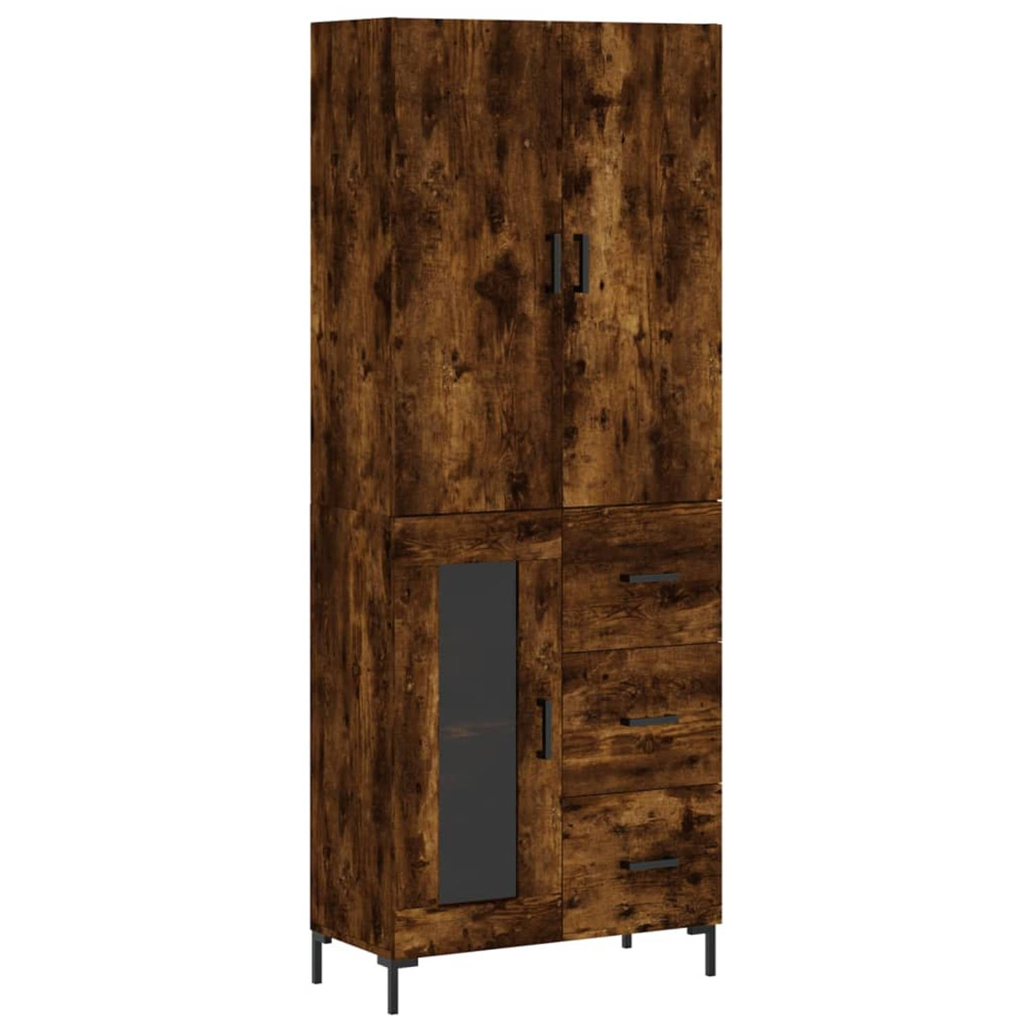 The Living Store Hoge kast 69-5x34x180 cm bewerkt hout gerookt eikenkleurig - Keukenkast