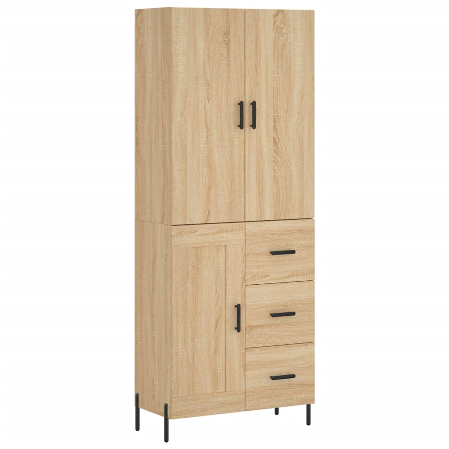 The Living Store-Hoge-kast-69-5x34x180-cm-bewerkt-hout-sonoma-eikenkleurig - Keukenkast