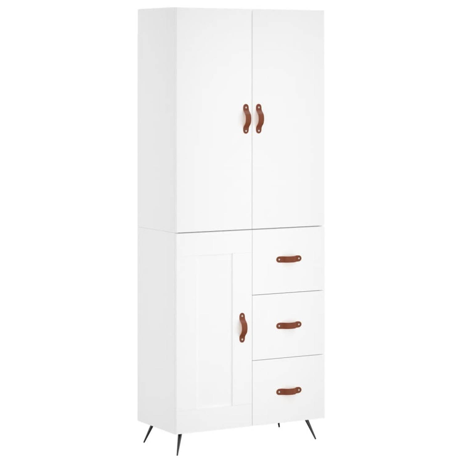 The Living Store Hoge kast 69-5x34x180 cm bewerkt hout wit - Keukenkast