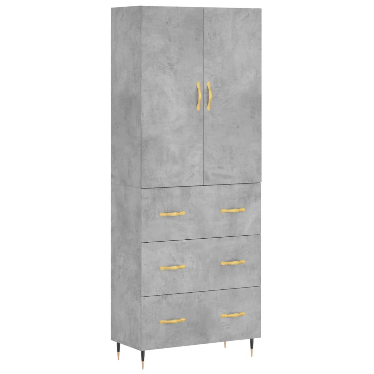 The Living Store-Hoge-kast-69-5x34x180-cm-bewerkt-hout-betongrijs - Keukenkast