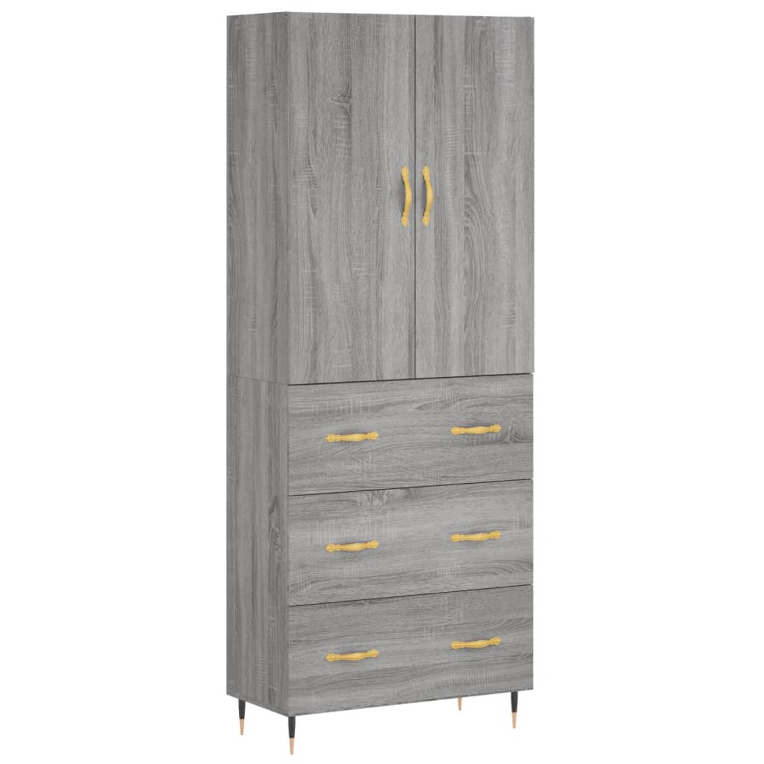 The Living Store Hoge kast - Grijs Sonoma Eiken - 69.5 x 34 x 180 cm - Duurzaam materiaal