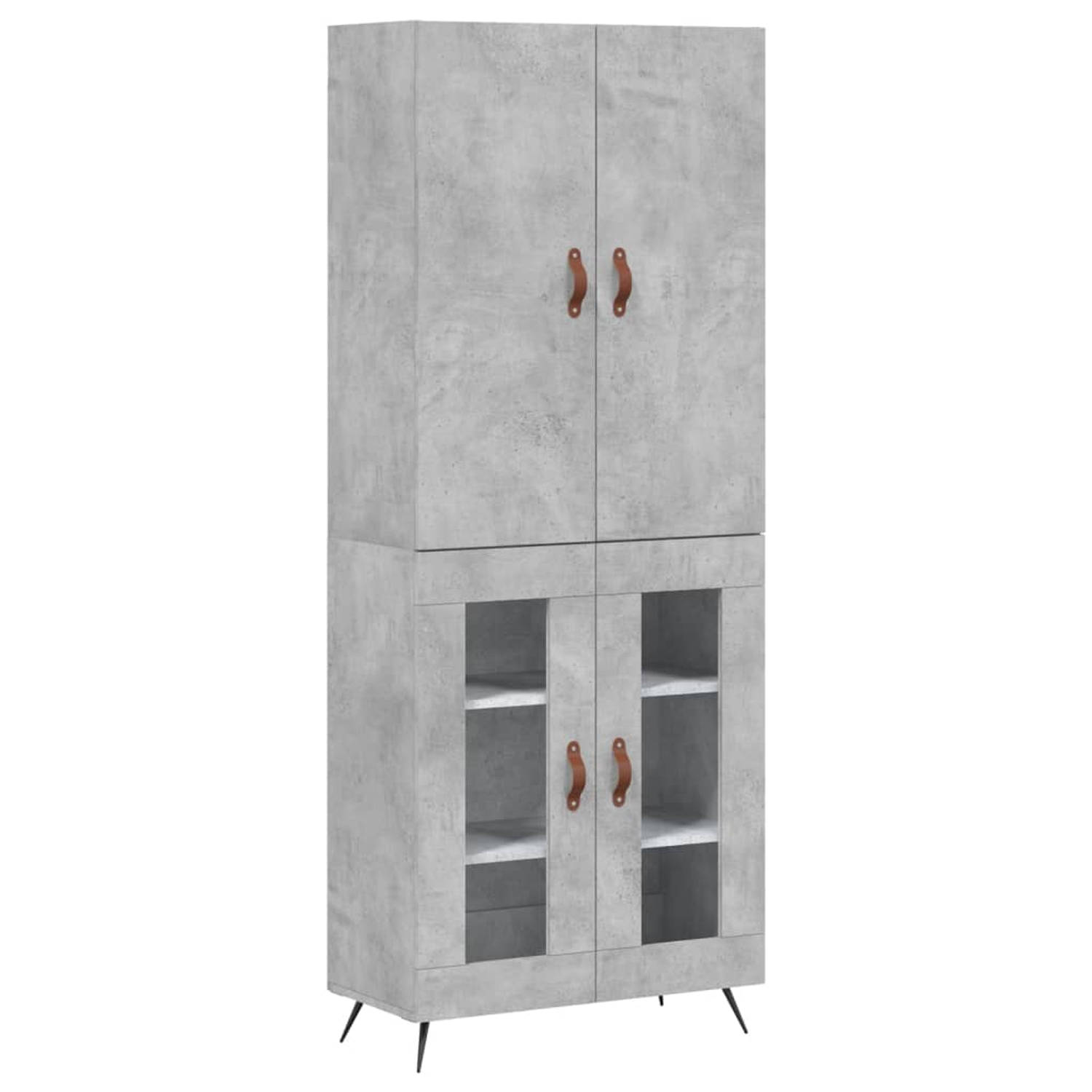 The Living Store-Hoge-kast-69-5x34x180-cm-bewerkt-hout-betongrijs - Keukenkast