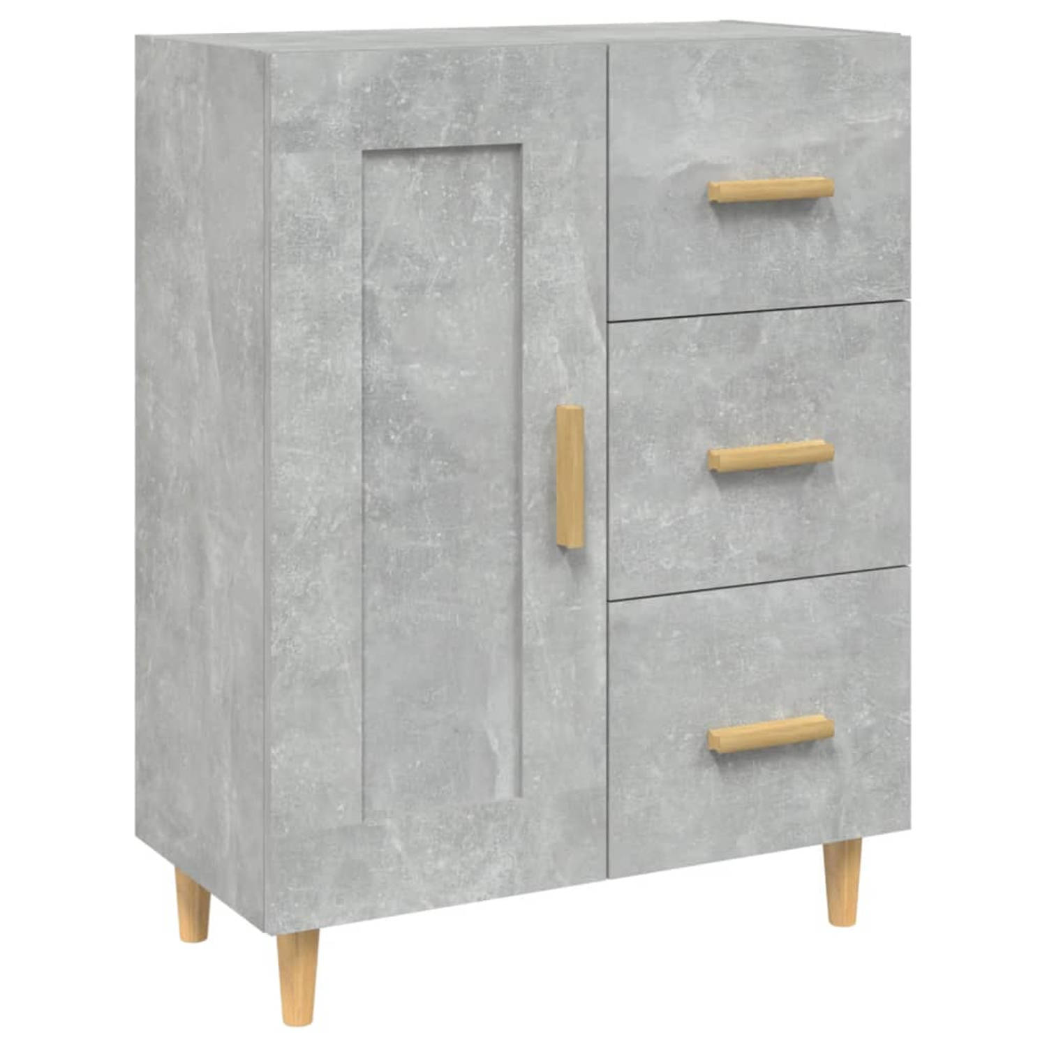 The Living Store Bijzetkast - Betongrijs - 69.5 x 34 x 90 cm - Bewerkt hout en massief eucalyptushout