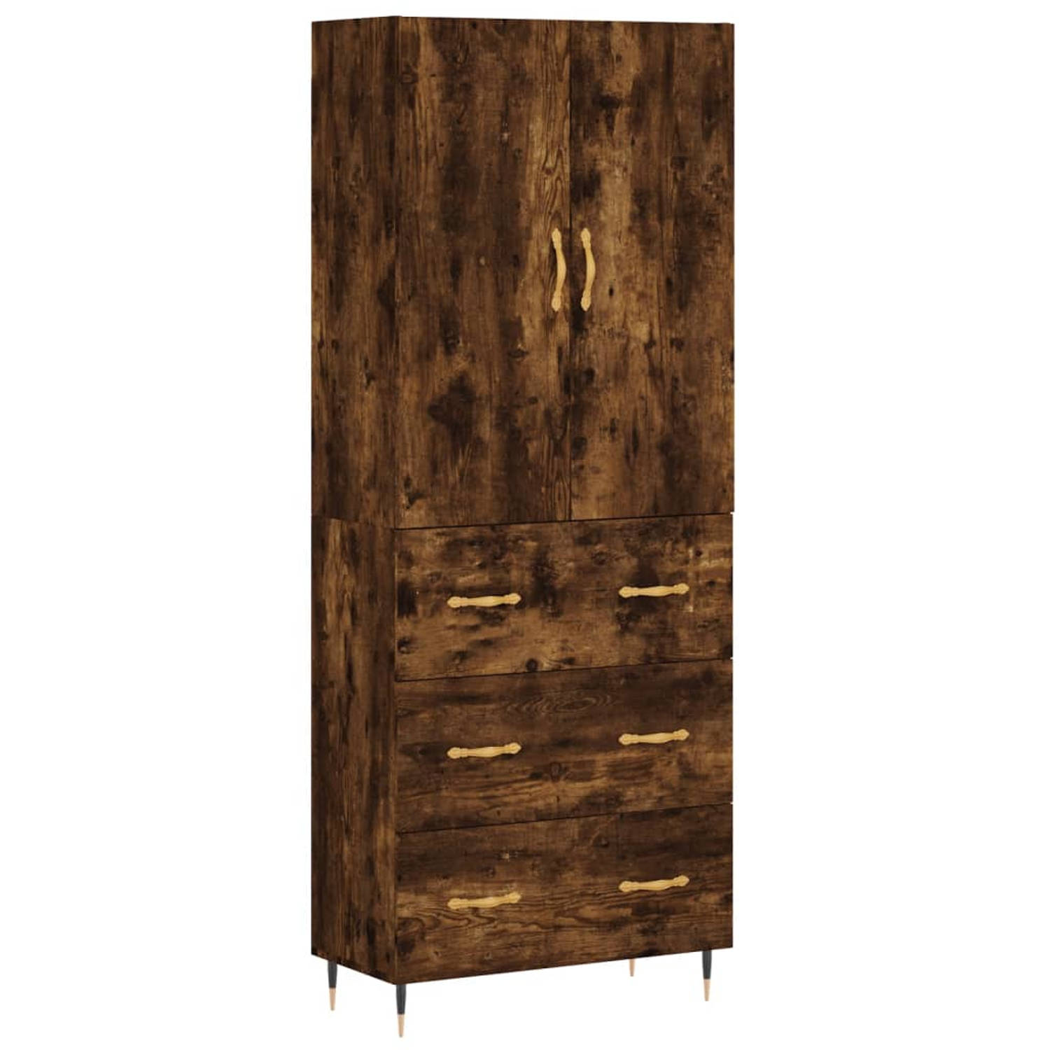 The Living Store-Hoge-kast-69-5x34x180-cm-bewerkt-hout-gerookt-eikenkleurig - Keukenkast