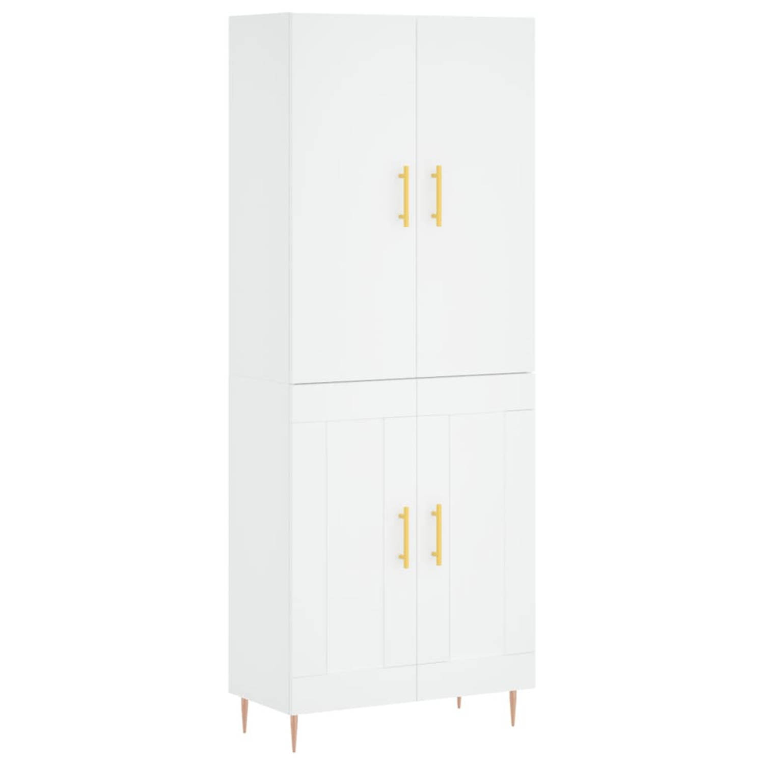 The Living Store Hoge kast 69-5x34x180 cm bewerkt hout wit - Keukenkast