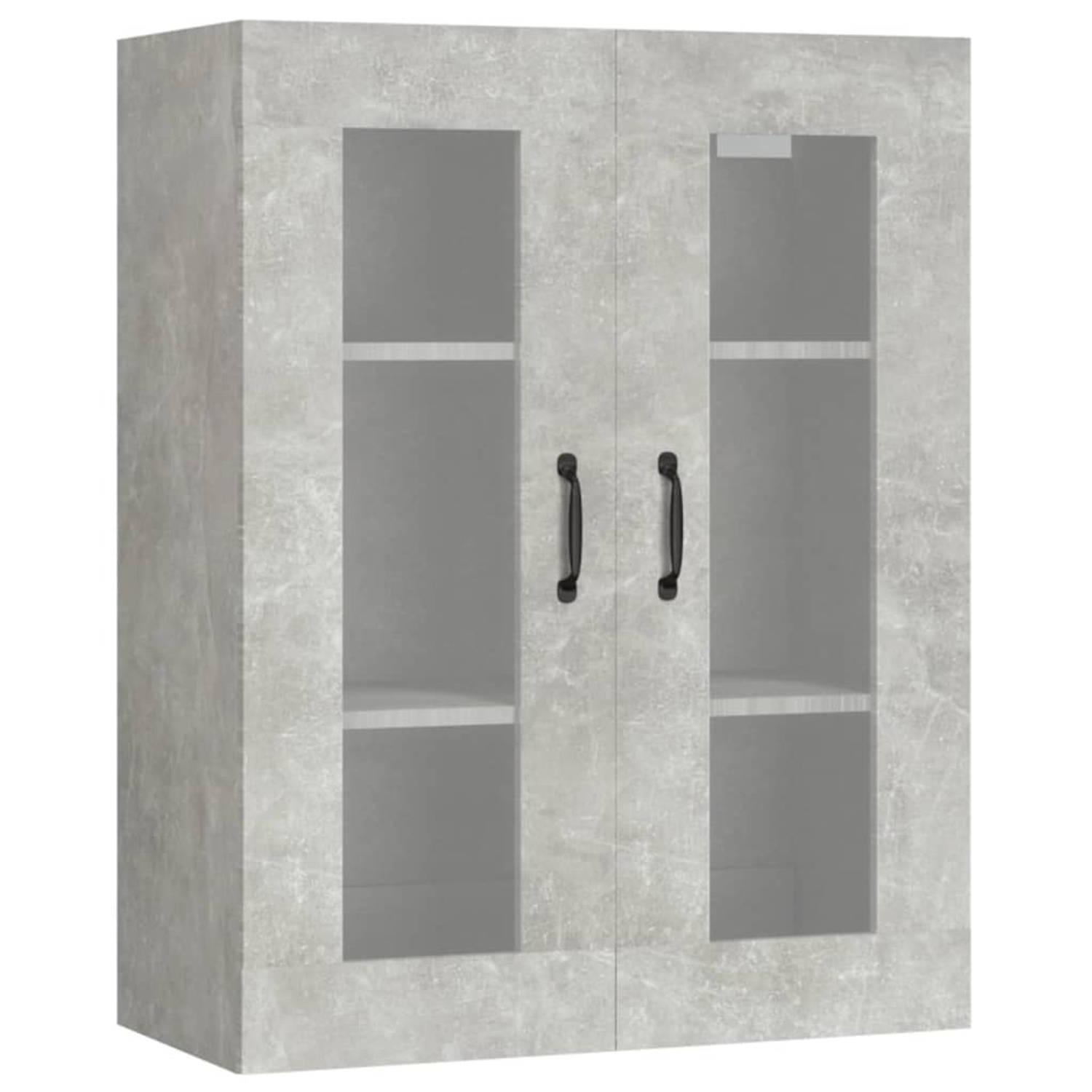 The Living Store Hangkast Betongrijs - Bewerkt hout en glas - 69.5 x 34 x 90 cm - Praktisch en decoratief