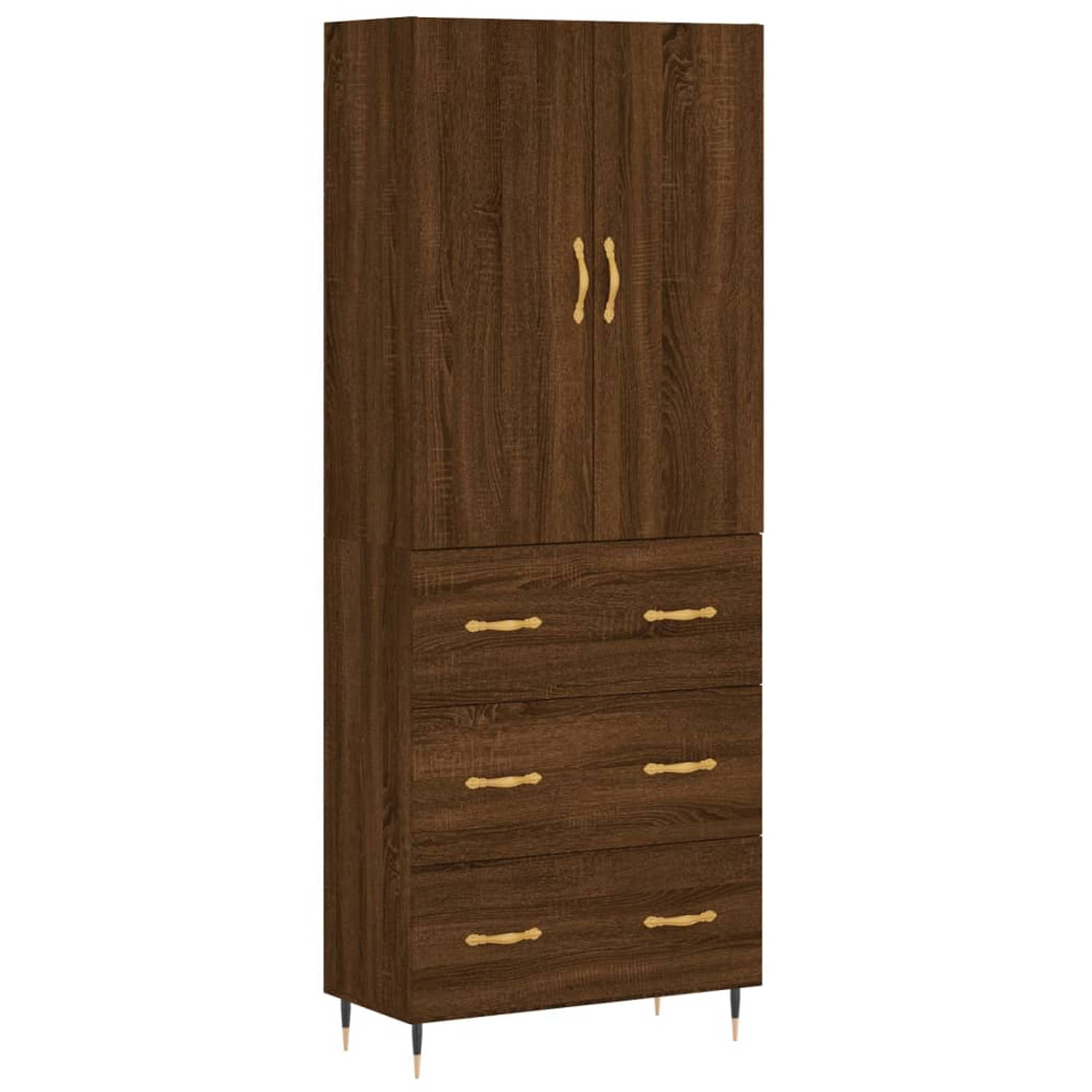 The Living Store-Hoge-kast-69-5x34x180-cm-bewerkt-hout-bruineikenkleurig - Keukenkast