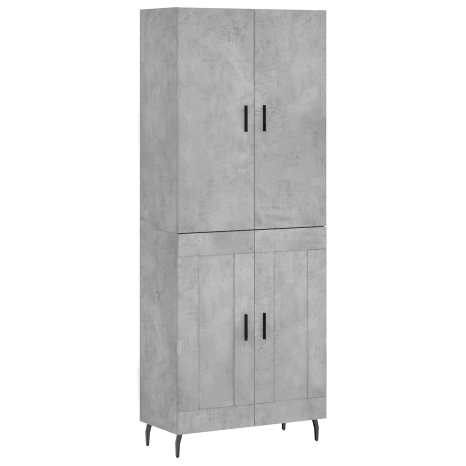 The Living Store Hoge Kast - Betongrijs - Bewerkt hout en metaal - 69.5 x 34 x 180 cm