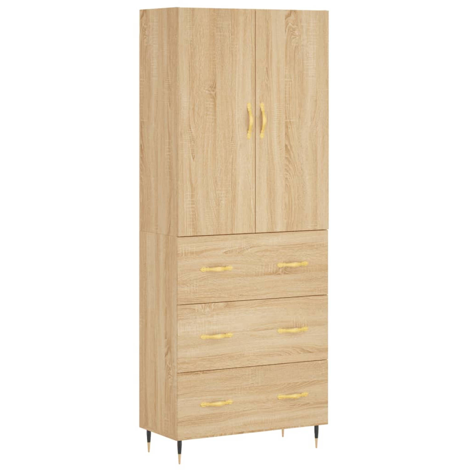 The Living Store-Hoge-kast-69-5x34x180-cm-bewerkt-hout-sonoma-eikenkleurig - Keukenkast