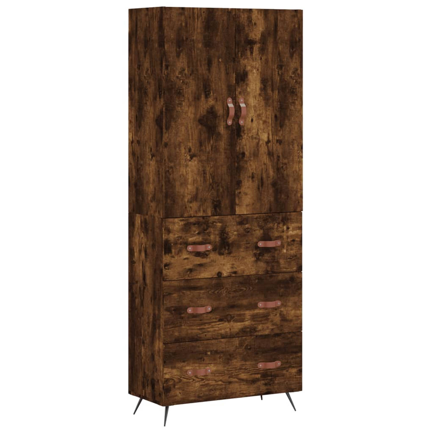 The Living Store-Hoge-kast-69-5x34x180-cm-bewerkt-hout-gerookt-eikenkleurig - Keukenkast