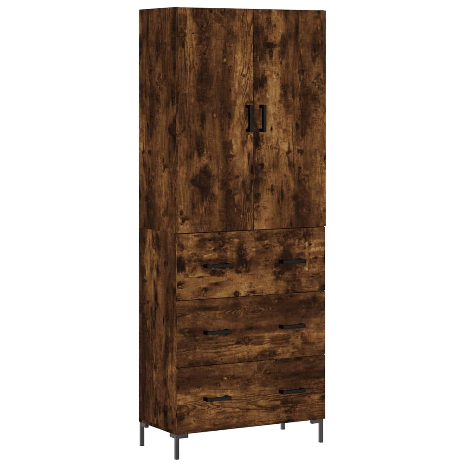 The Living Store Hoge kast 69-5x34x180 cm bewerkt hout gerookt eikenkleurig - Keukenkast