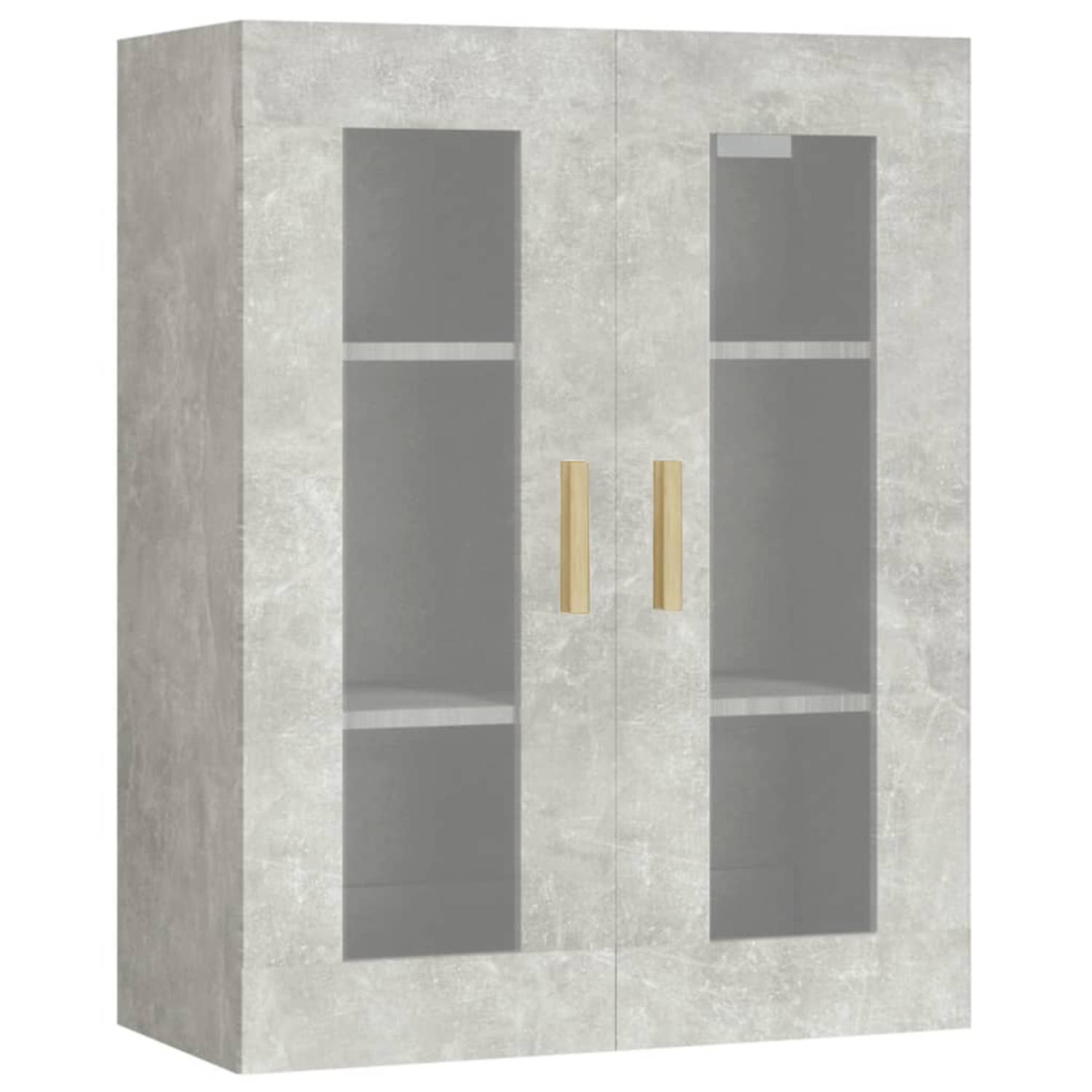 The Living Store Hangkast Betongrijs 69.5 x 34 x 90 cm - Wandmontage - Bewerkt Hout en Glas