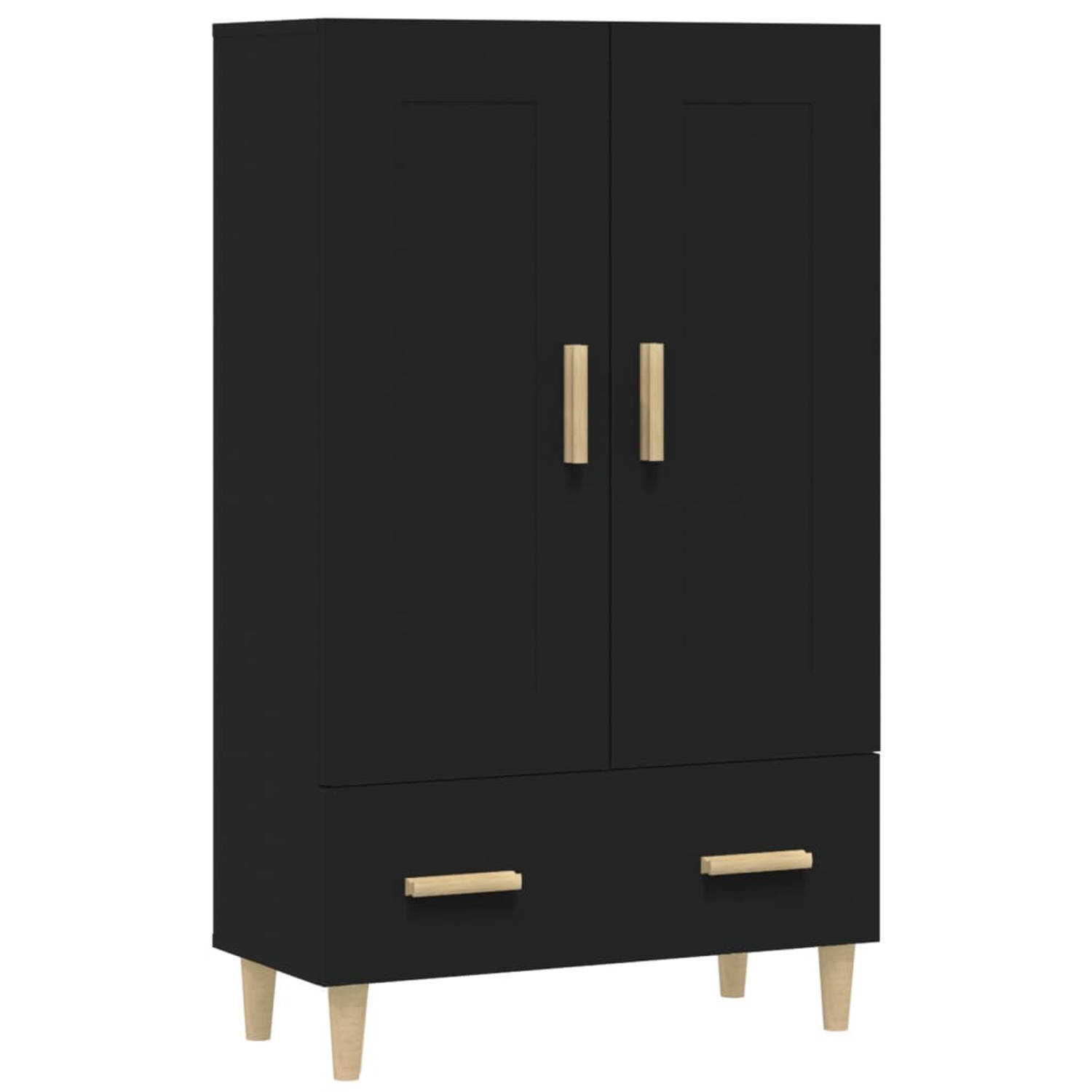 The Living Store Hoge kast 70x31x115 cm bewerkt hout zwart - Keukenkast