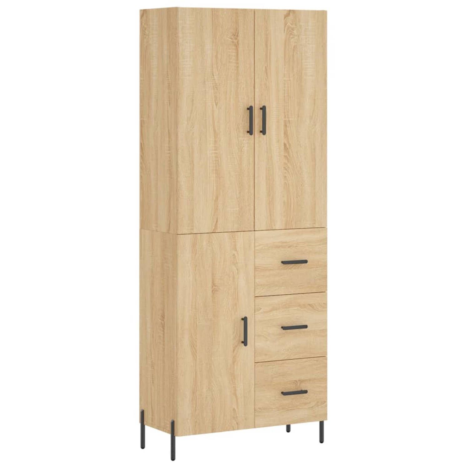 The Living Store Hoge kast - bewerkt hout en metaal - 69.5 x 34 x 180 cm - sonoma eiken