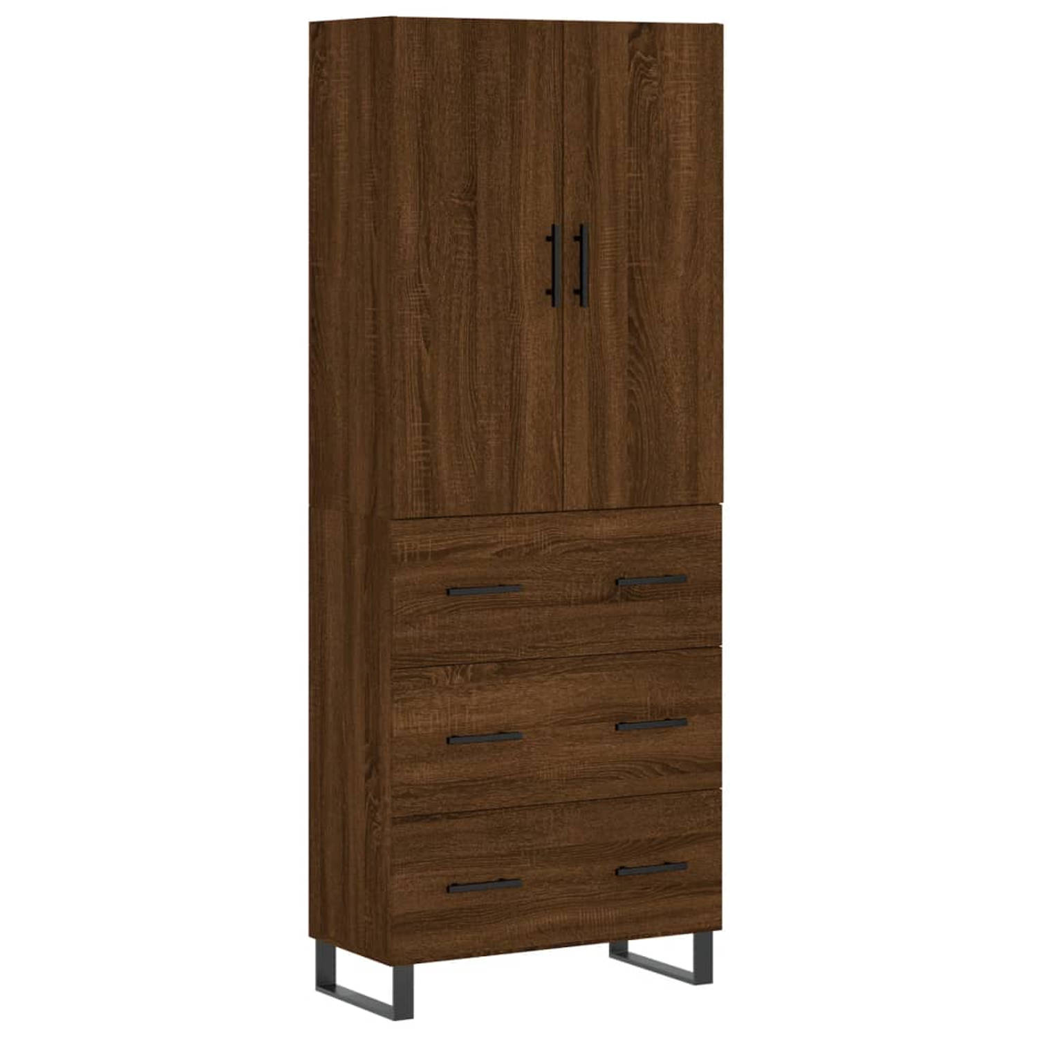 The Living Store Hoge Kast - Bruineiken - Bewerkt hout en metaal - 69.5 x 34 x 180 cm (B x D x H)