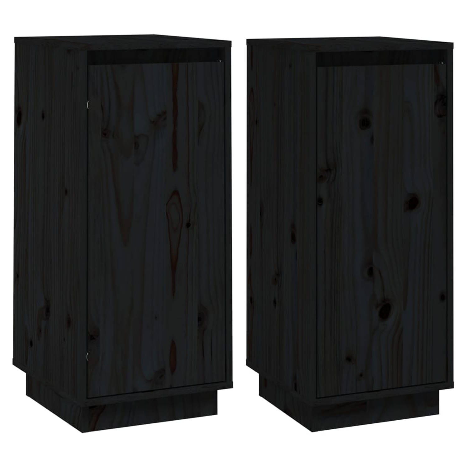 The Living Store Dressoirs 2 st 31-5x34x75 cm massief grenenhout zwart - Keukenkast