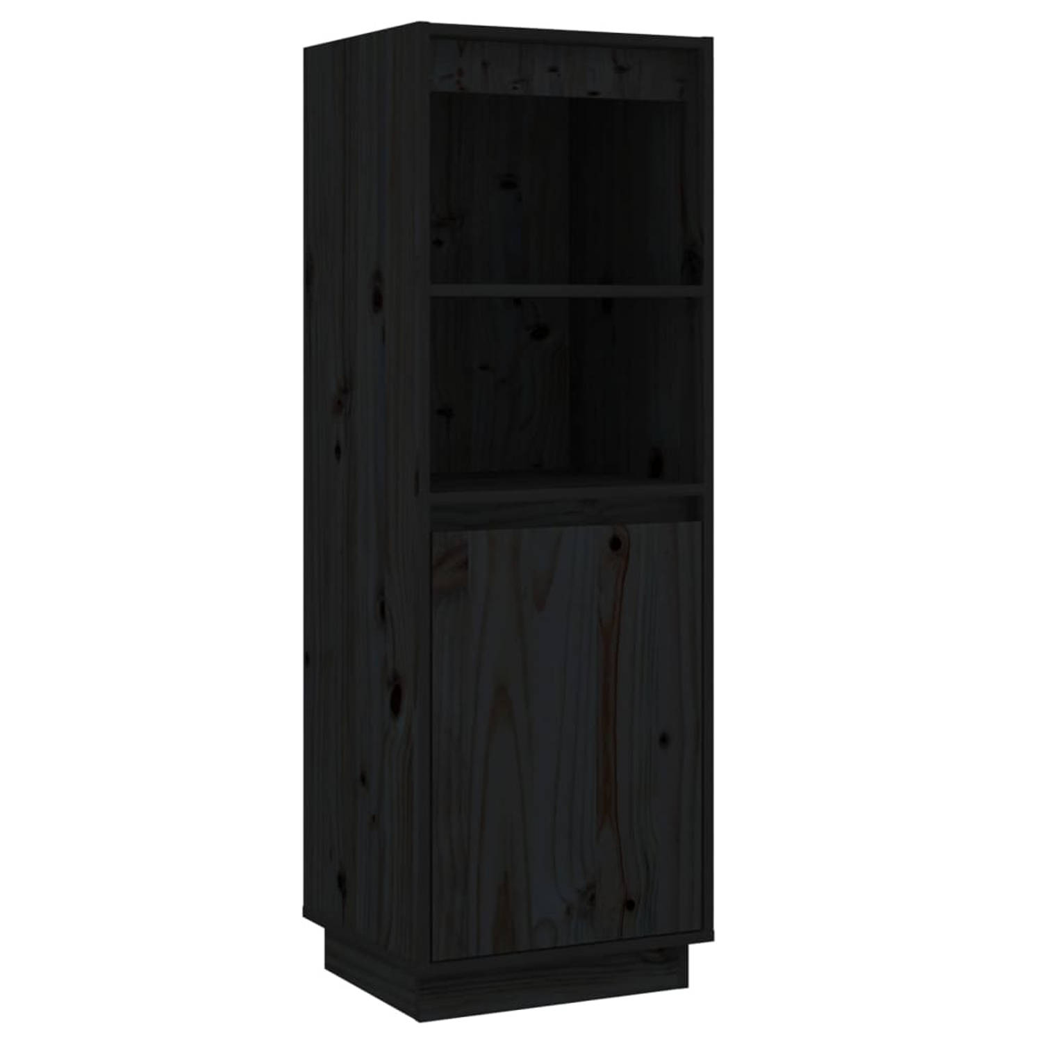 The Living Store Hoge kast 37x34x110 cm massief grenenhout zwart - Keukenkast