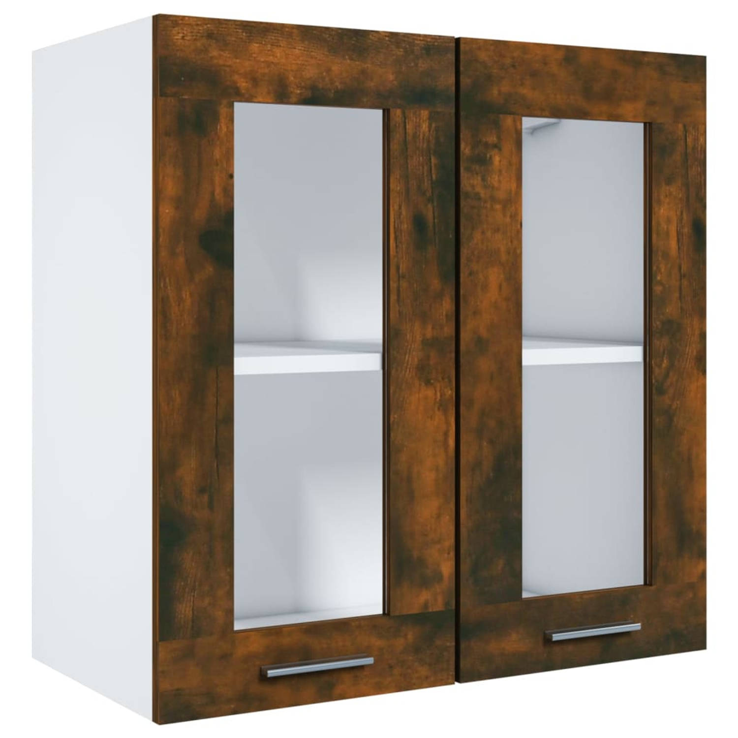 The Living Store Hangkast Gerookt Eiken - Wandkast 60x31x60 cm - 2 Vakken en 2 Glazen Deuren