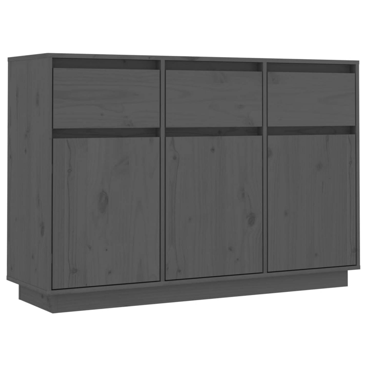 The Living Store Dressoir Grijs - Massief Grenenhout - 110 x 34 x 75 cm - Opbergruimte