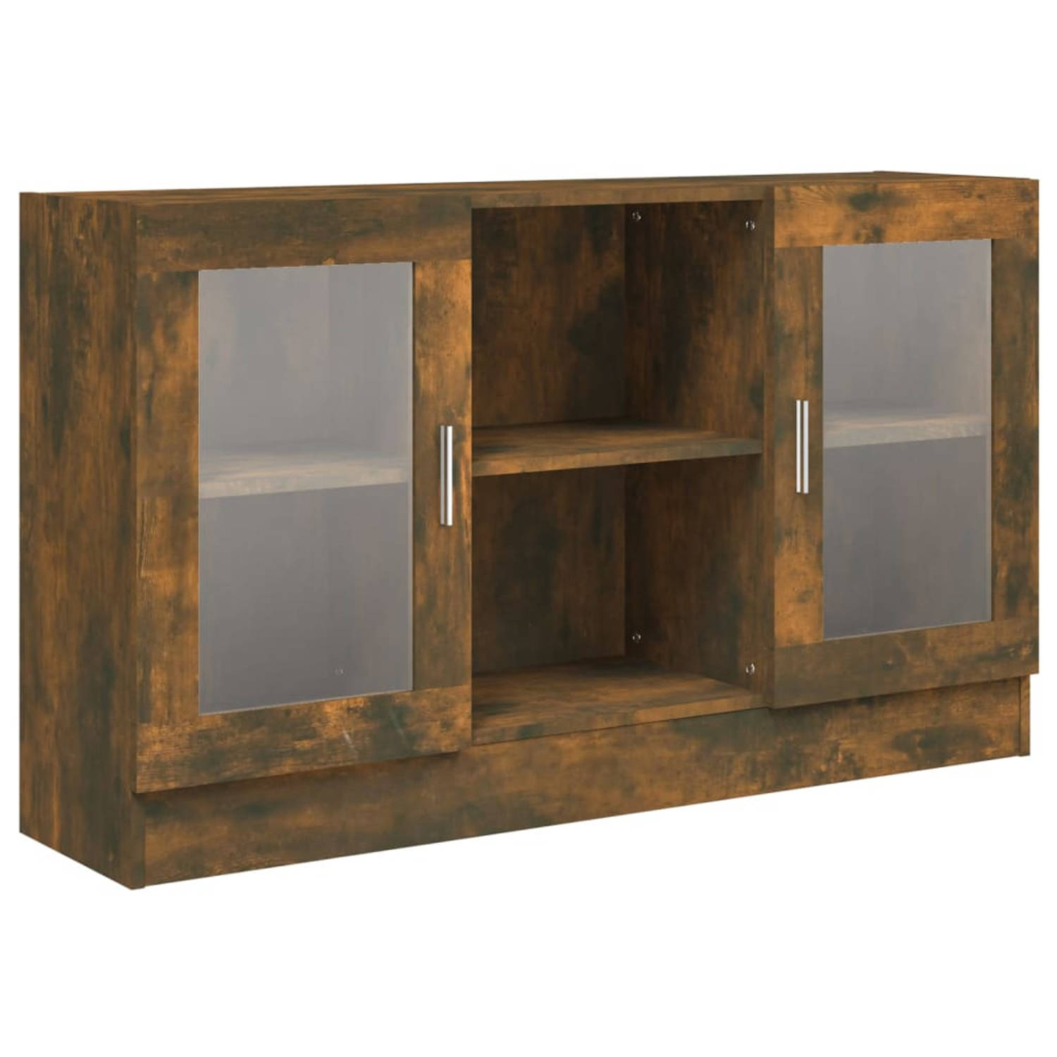 The Living Store Vitrinekast - Gerookt eiken - 120 x 30.5 x 70 cm - Bewerkt hout en glas