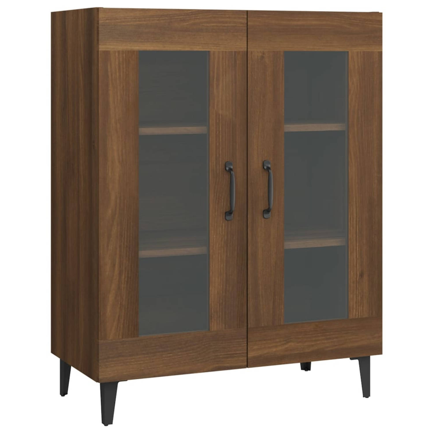 The Living Store Dressoir Bruineiken - Bijzetkast 2 deuren - Visuele glazen deur - Stabiel blad - 69.5 x 34 x 90 cm