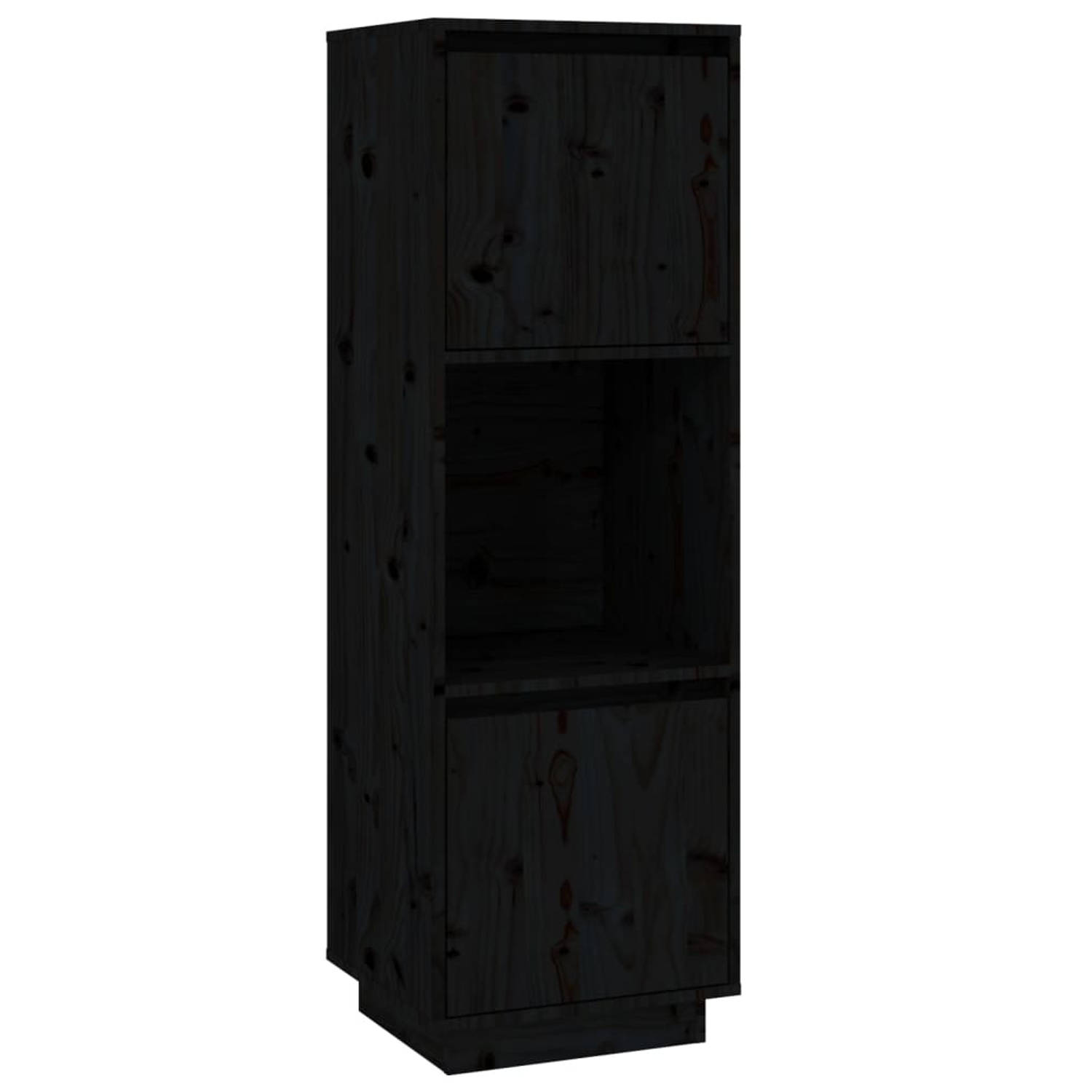 The Living Store Hoge kast 38x35x117 cm massief grenenhout zwart - Keukenkast