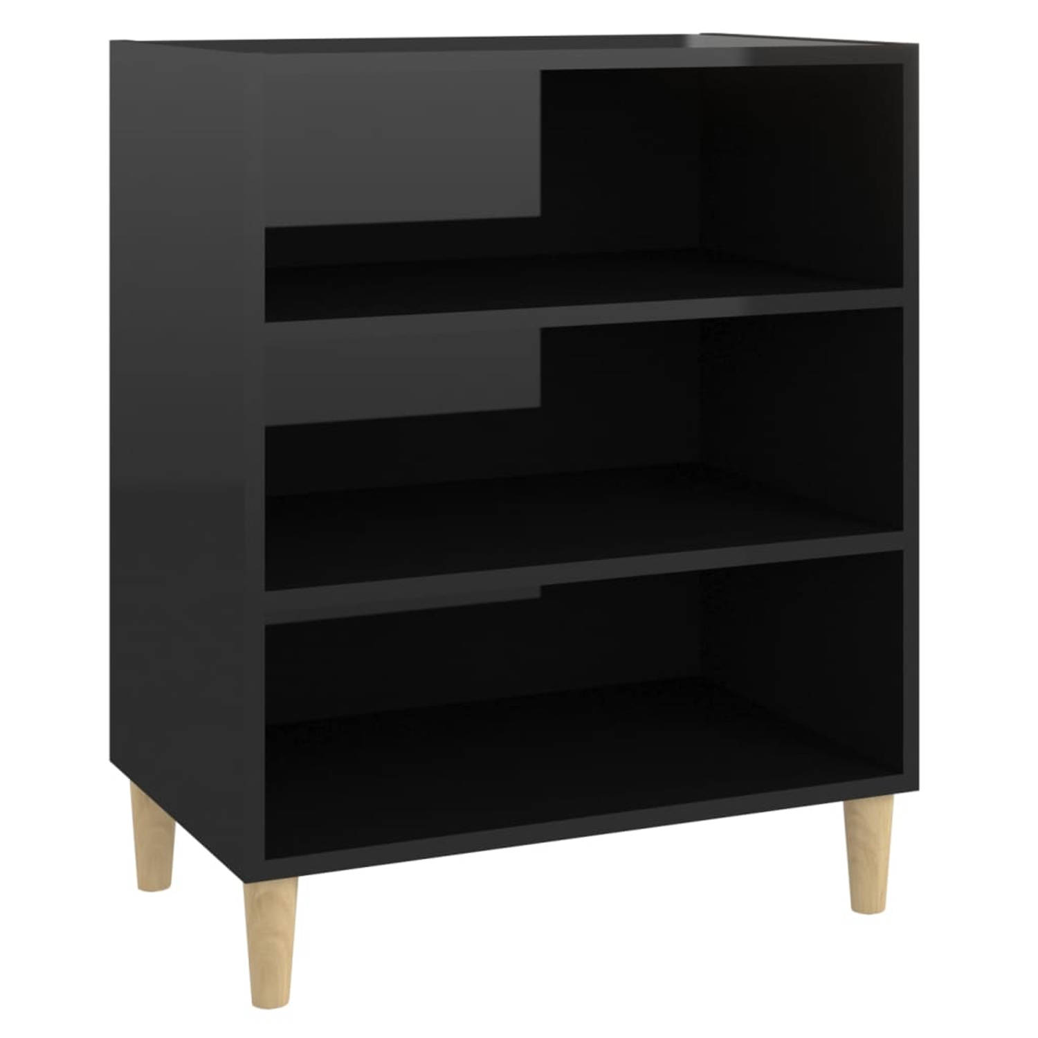 The Living Store Boekenkast - Hoogglans Zwart - 57 x 35 x 70 cm - 3 schappen