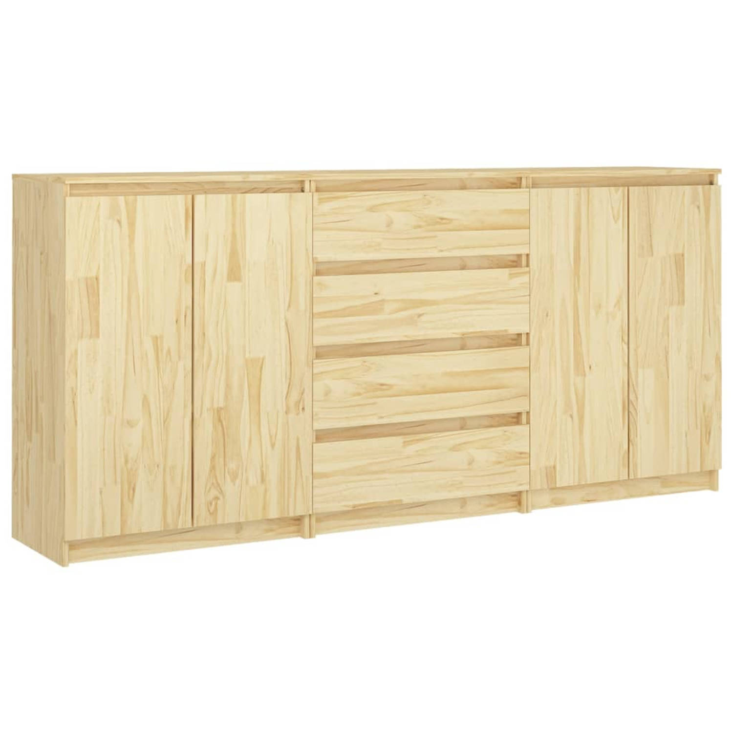 The Living Store Nachtkastjes Grenenhout 2x2 deuren 1x4 lades 180x36x84 cm