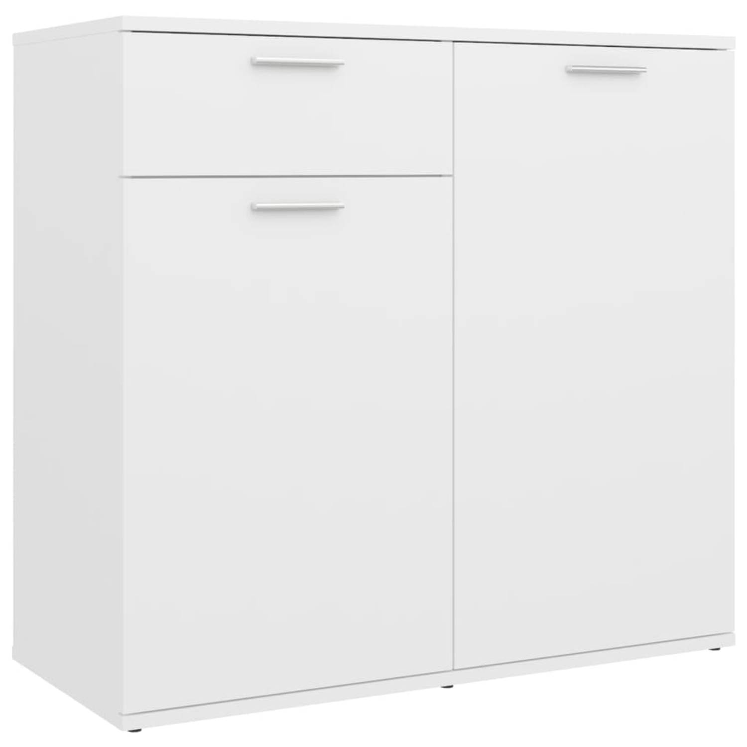 The Living Store Dressoir - Minimalistisch design - 2 deuren - 1 lade - 80 x 36 x 75 cm - Wit - Bewerkt hout