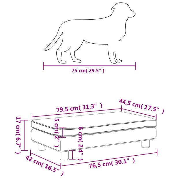 The Living Store Hondenbed Verlengstuk - 100 x 50 x 30 cm - Fluweel - Grenenhout - Lichtgrijs