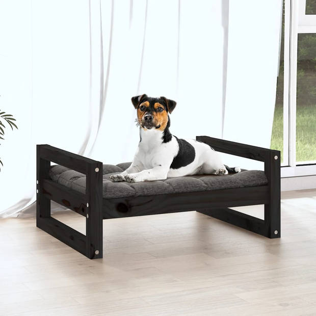 The Living Store Hondenmand Massief Grenenhout - Zwart - 55.5 x 45.5 x 28 cm - Stabiel frame - Tijdloos ontwerp