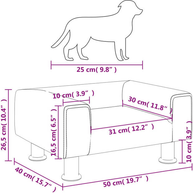 The Living Store Hondenbank - Fluweel - Massief grenenhout - Verchroomd staal - 50 x 40 x 26.5 cm - Zwart