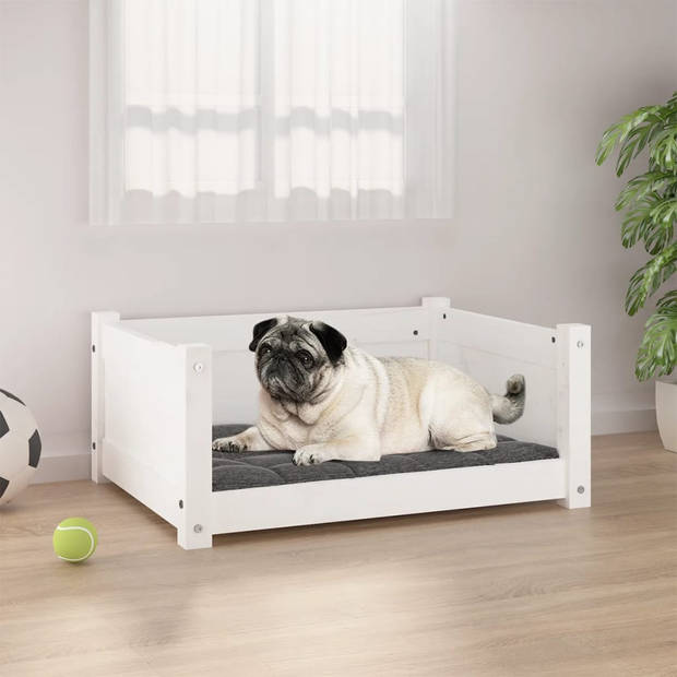 The Living Store Hondenmand Massief Grenenhout - Heerlijk knus - Ondersteunende zijwanden - Tijdloos ontwerp - Wit -