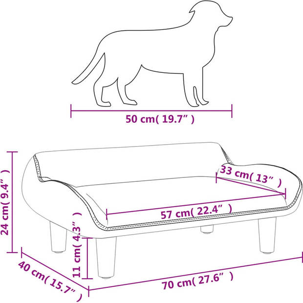 The Living Store Hondenbank Hout - 70x40x24 cm - Crème - Voor Kleine Honden - Draagvermogen 50 kg