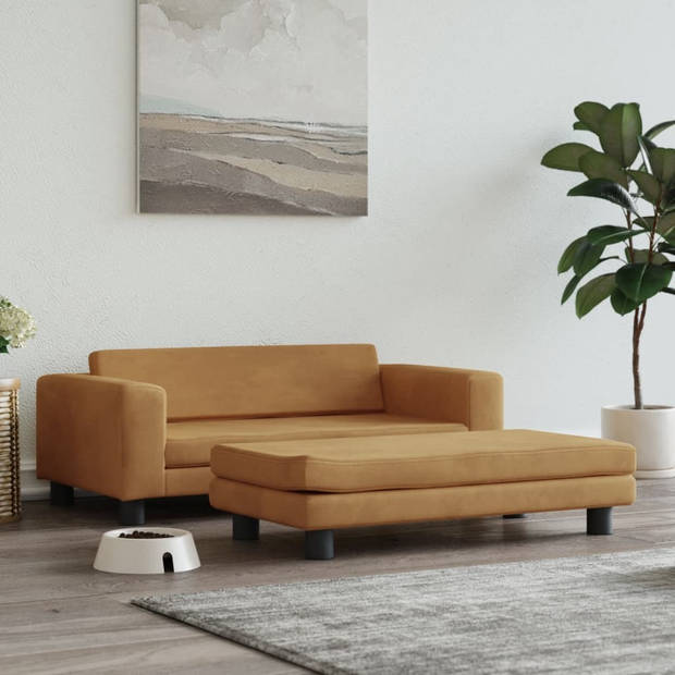 The Living Store Hondenbed Luxury - Bruin - 100x50x30 cm - Met verlengstuk - Fluweel - Massief grenenhout